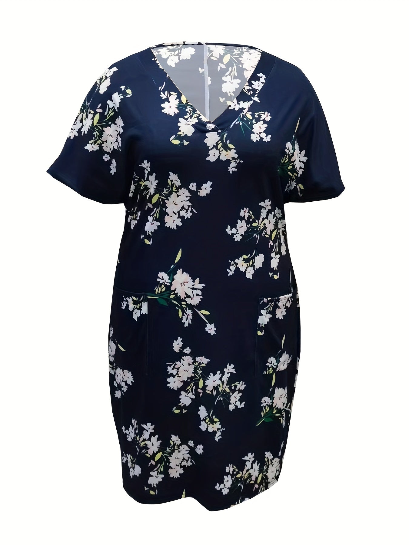 Floral Print V Neck Dress with Pockets