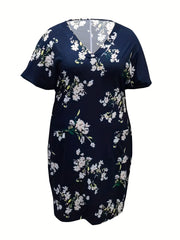 Floral Print V Neck Dress with Pockets