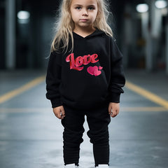 OERYUI 2pcs Heart Graphic LOVE Print Hoodies Pants Set For Girls Boys