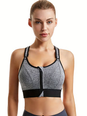 Women's Zipper Sports Bra Shockproof Yoga Top