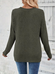 Solid Button Decor Long Sleeve Knit Top