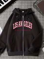 Kangaroo Pocket Drawstring Hoodie Zip Up Sweatshirt for Women