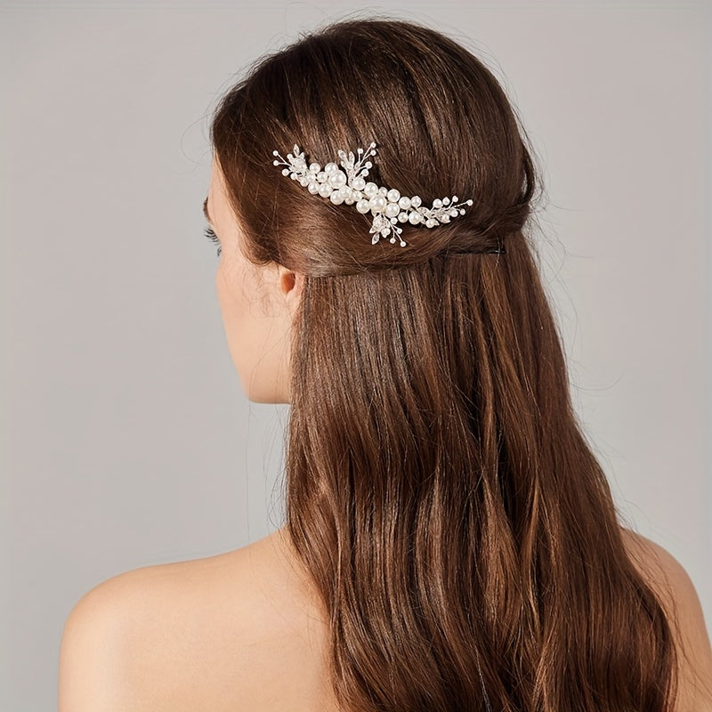 Faux Pearl Crystal Hair Comb Bridal Jewelry Insert Comb