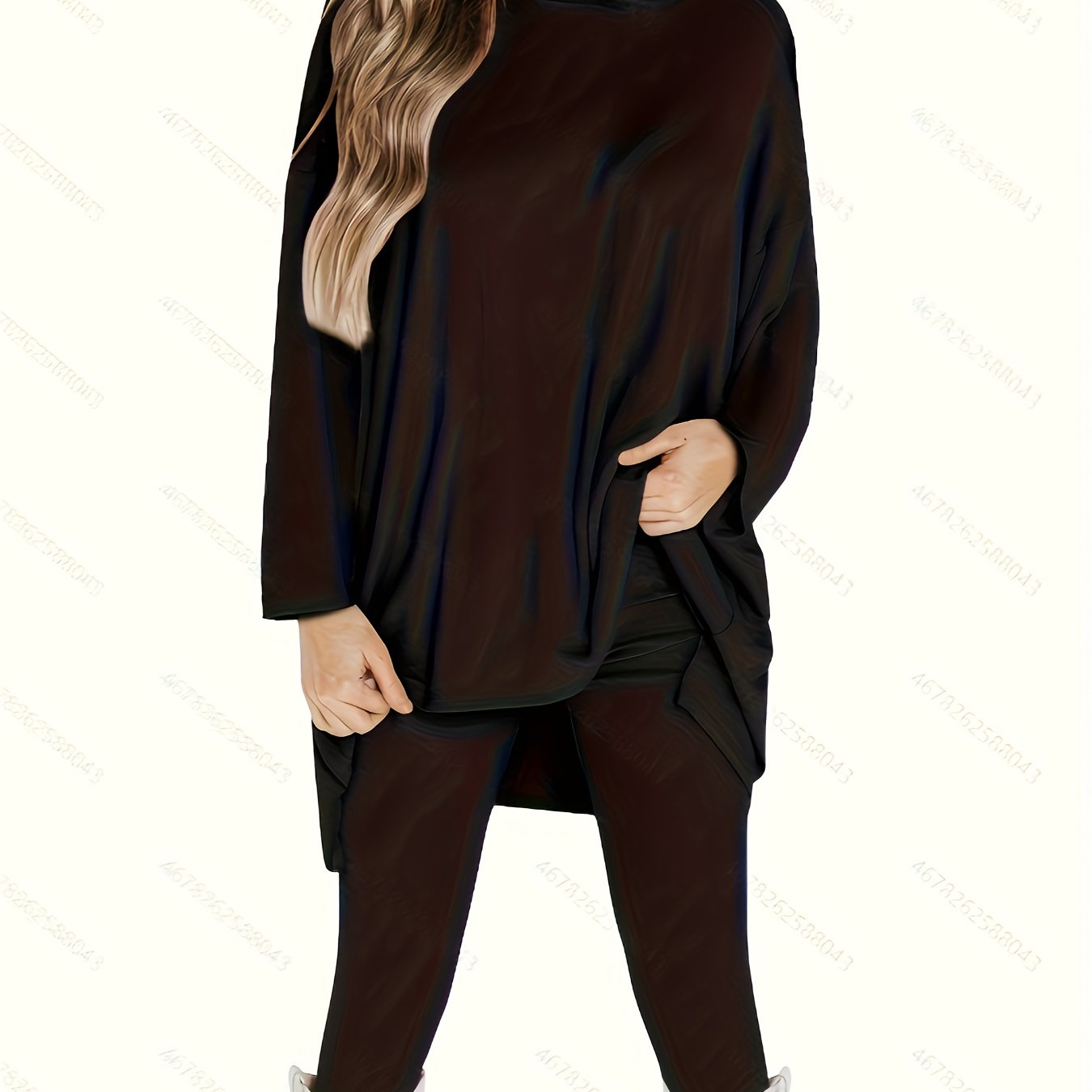 Solid Long Sleeve Top & Leggings Two Piece Set