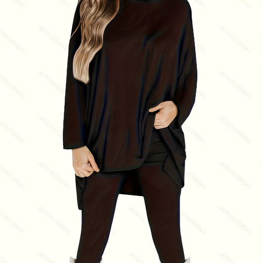 Solid Long Sleeve Top & Leggings Two Piece Set