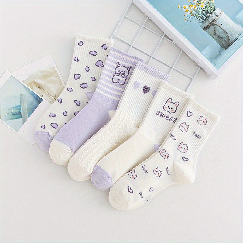 5pairs Girls Kids Rabbit Bear Socks Breathable Comfy Socks