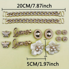 Pearl Camellia Rhinestone Chain Shoe Accessories