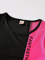 Girls Activewear Letter Block Stitching Sports Tank Top & Sweat Pants Set