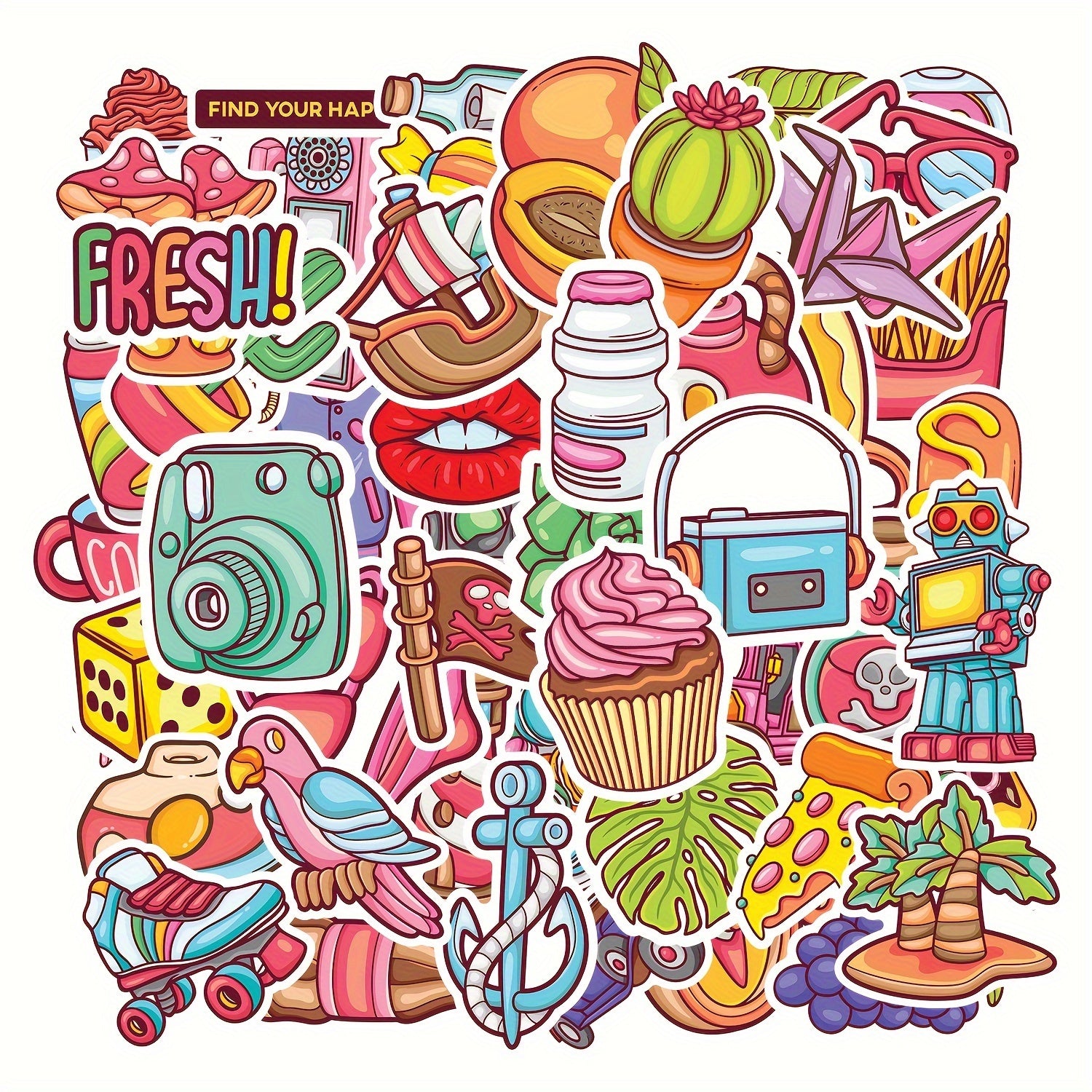 50 Waterproof Vinyl Stickers Water Bottles Laptop Skateboard Decals