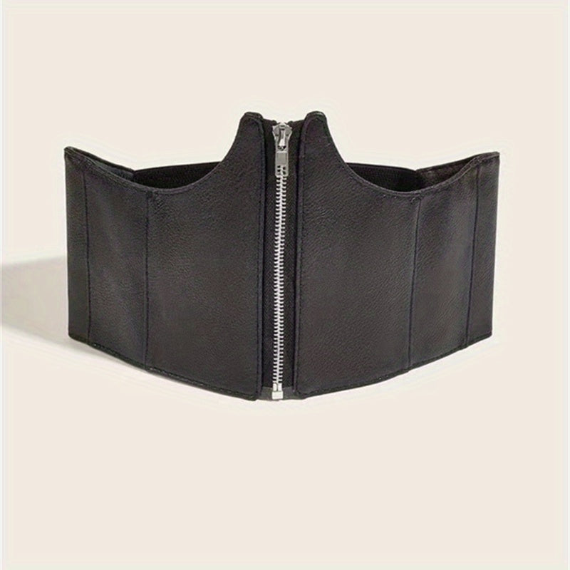 Wide Waistband Lychee Pattern Embossed Zipper Corset Belt for Women