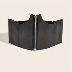 Wide Waistband Lychee Pattern Embossed Zipper Corset Belt for Women