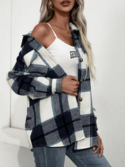 Plaid Shirt Jacket Button Up Casual Shacket for Spring & Fall Women
