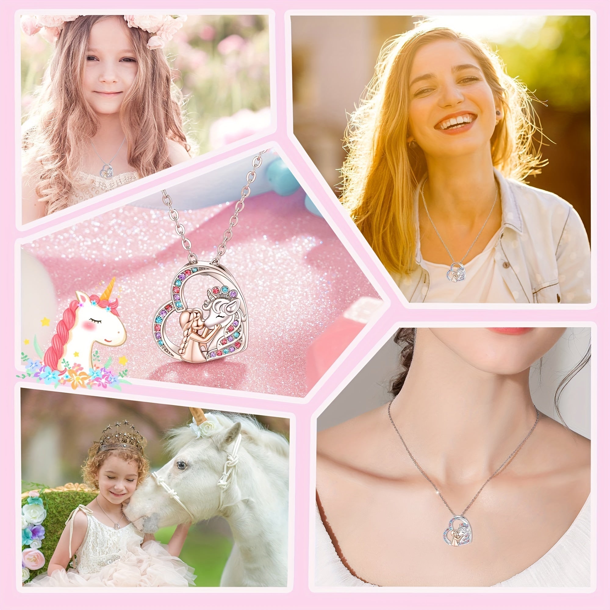 Girl & Unicorn Heart Pendant Necklace Holiday Gift