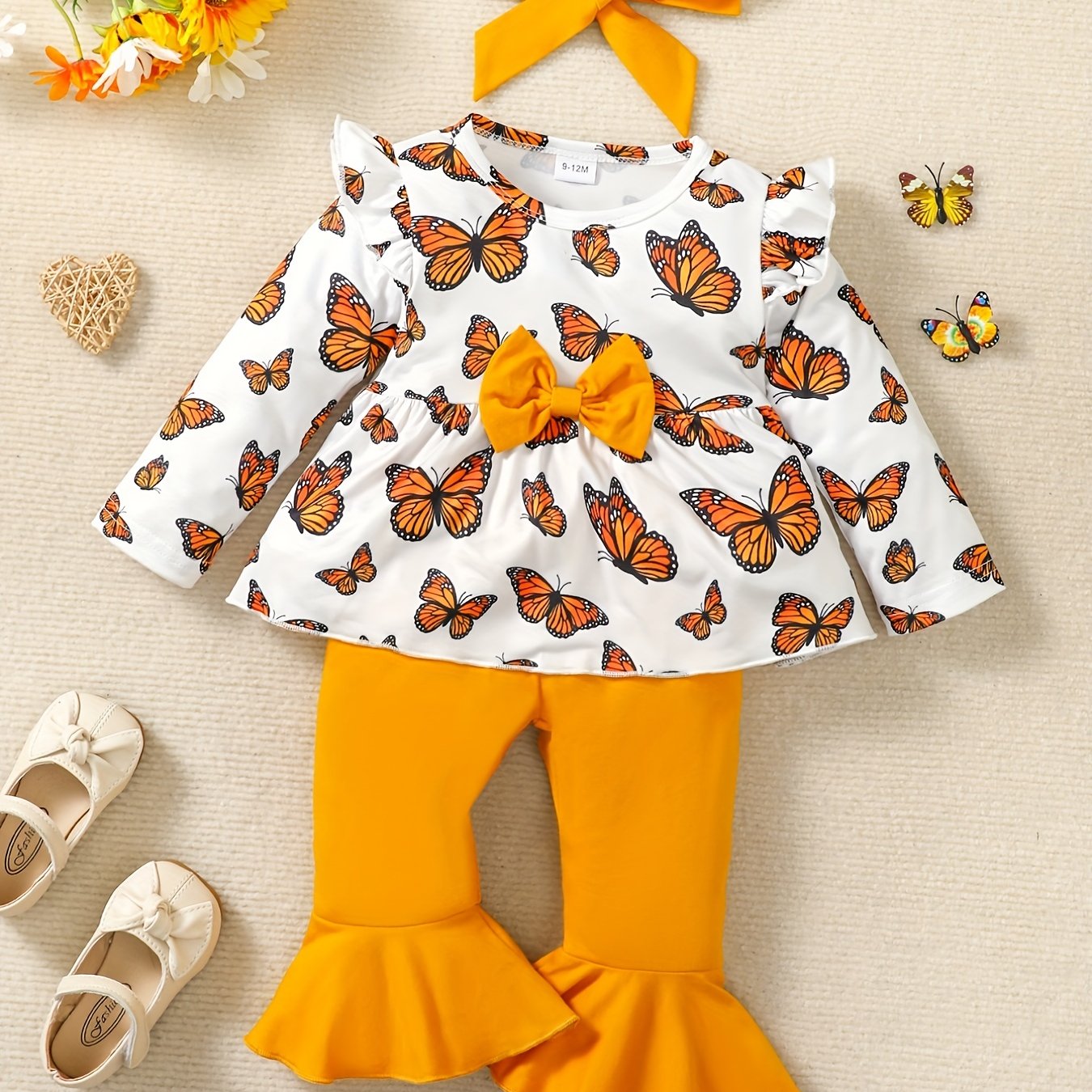 Baby Girls Butterfly Print Skirt Swing Top Flared Pants Set