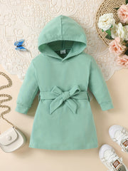 Baby Girl's Hoodie Sweatshirt Dress Belted Tunic Kid's Casual Hooded Dress