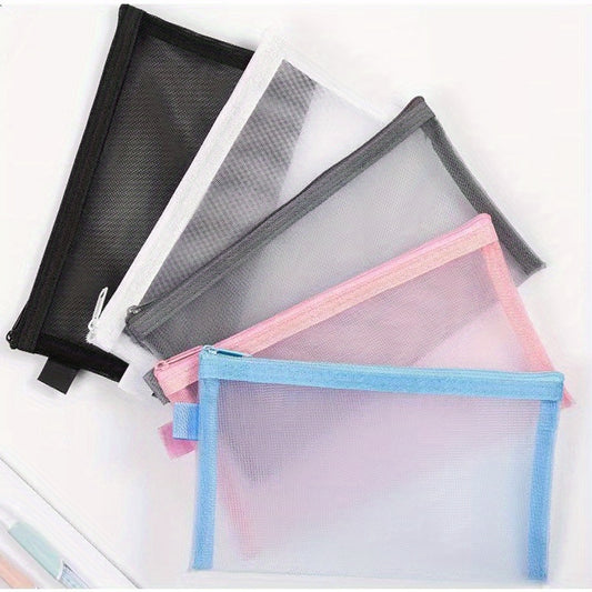 5Pcs Nylon Mesh Cosmetic Bags Zipper Makeup Pouch Travel Cases