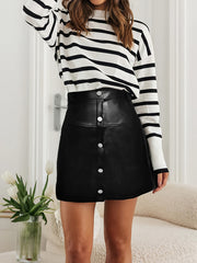 Solid PU Leather High Rise Mini Skirt
