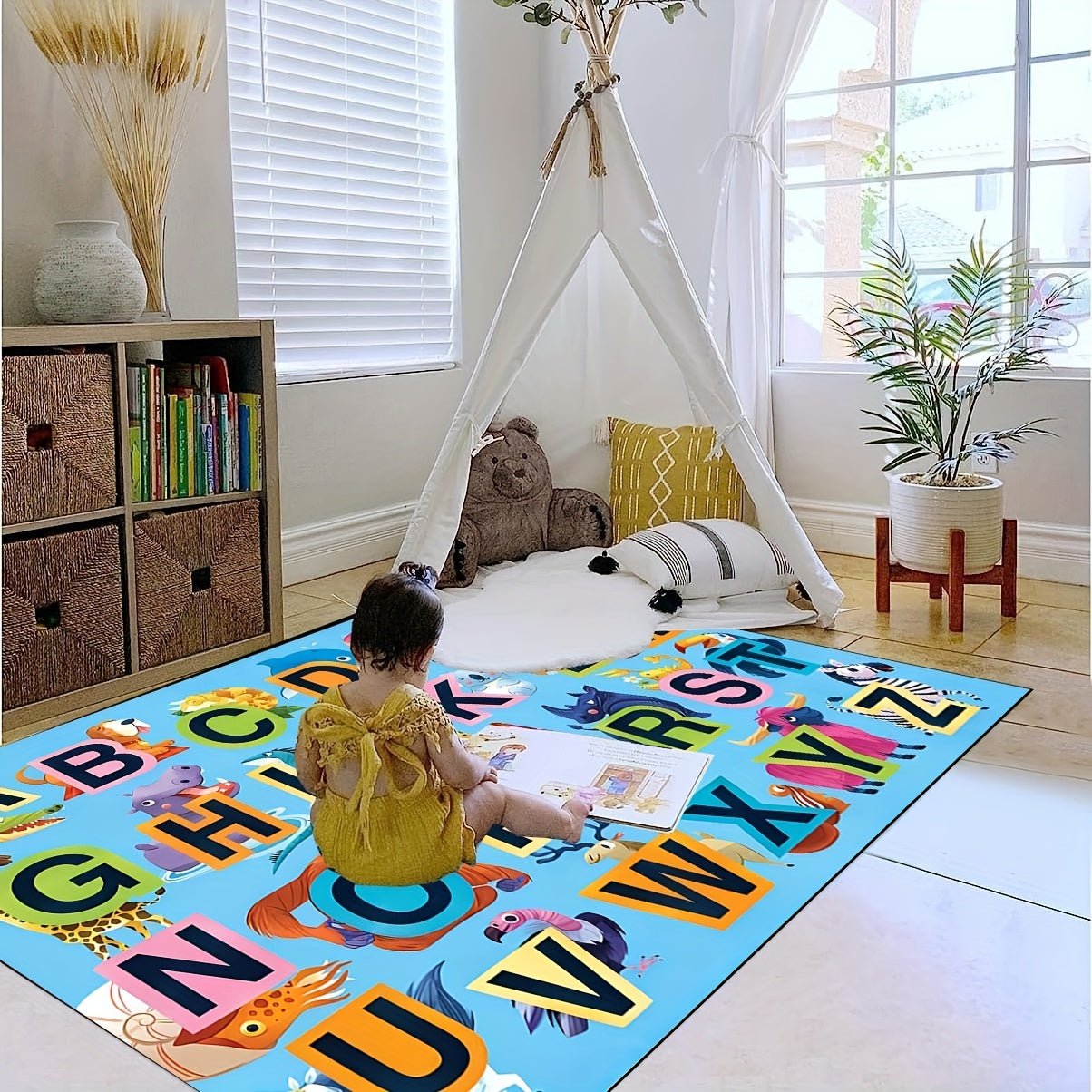 Educational Play Mat for Kids ABC Numbers Animals Non Slip Machine Washable