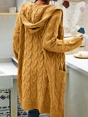 Cable Sleeve Hooded Cardigan With Pockets