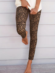 Leopard Print Skinny Leggings Elastic Waist Stretchy Leggings