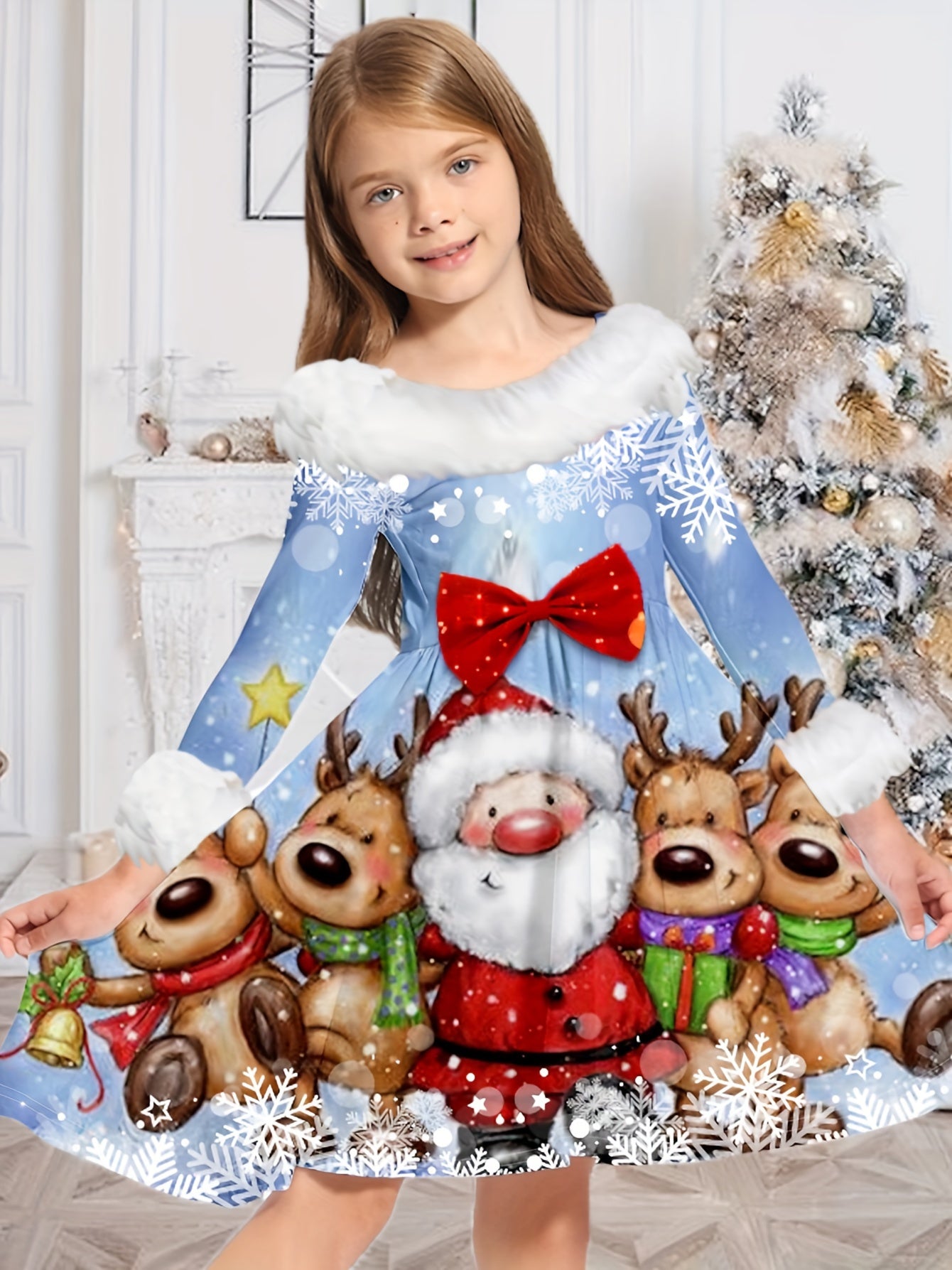 Sweet Snowflake Long Sleeve Dress for Girls