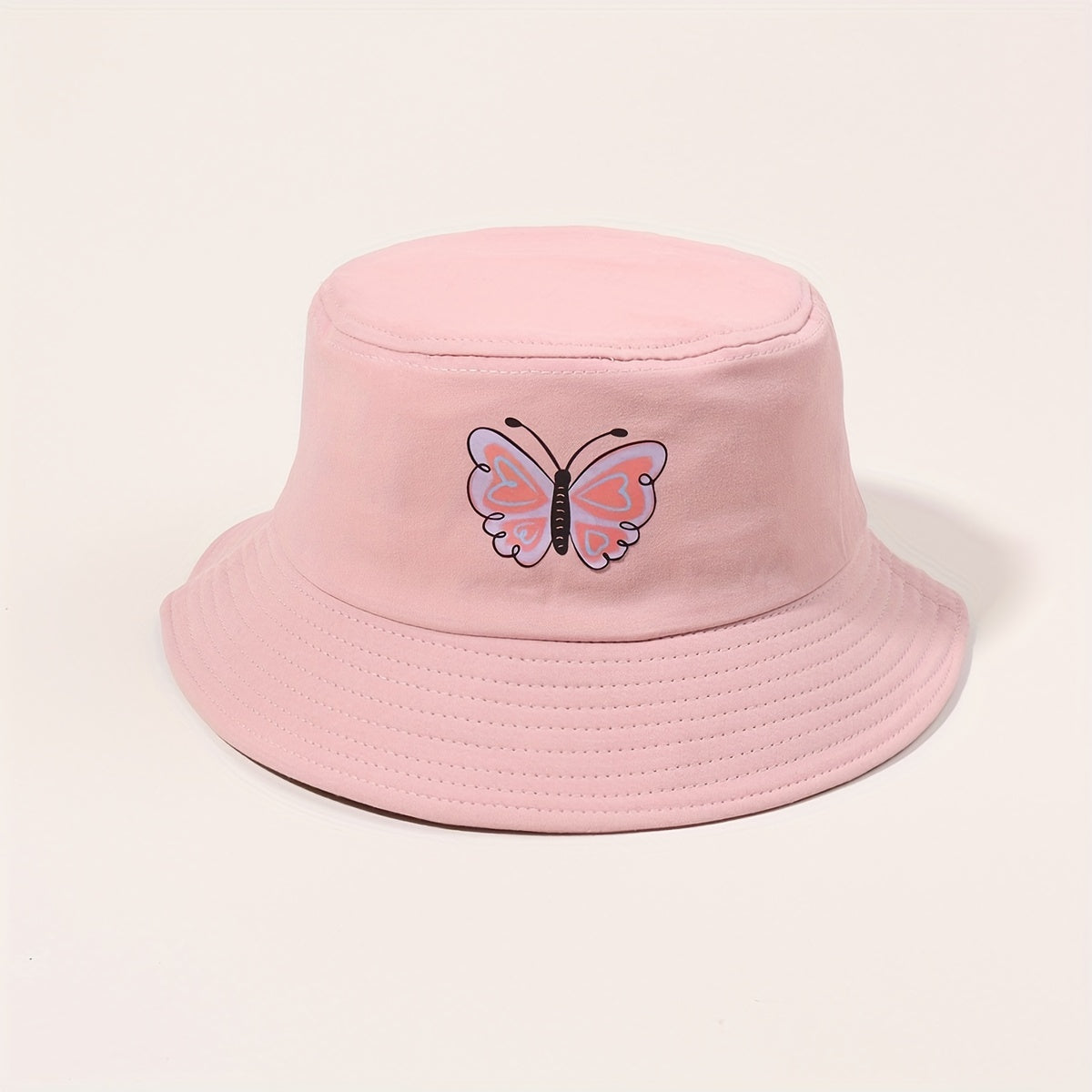 Pink Butterfly Print Bucket Hat Sunscreen Fisherman Cap for Women