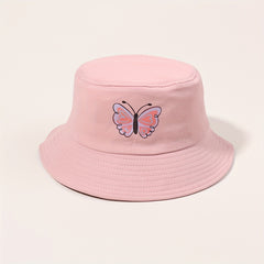 Pink Butterfly Print Bucket Hat Sunscreen Fisherman Cap for Women