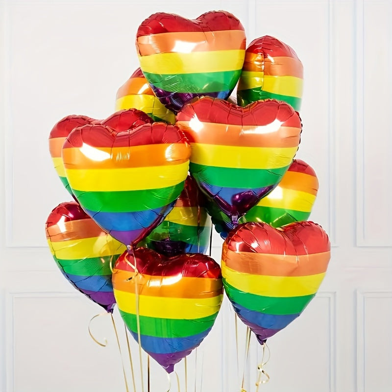 10pcs Rainbow Heart Balloons - Colorful Party Supplies for Diversity & Inclusion