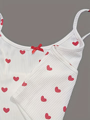 Heart Print Pajama Set Cami Top & Shorts Women's Sleepwear