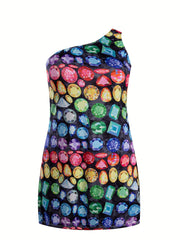 Diamond Print One Shoulder Lounge Dress