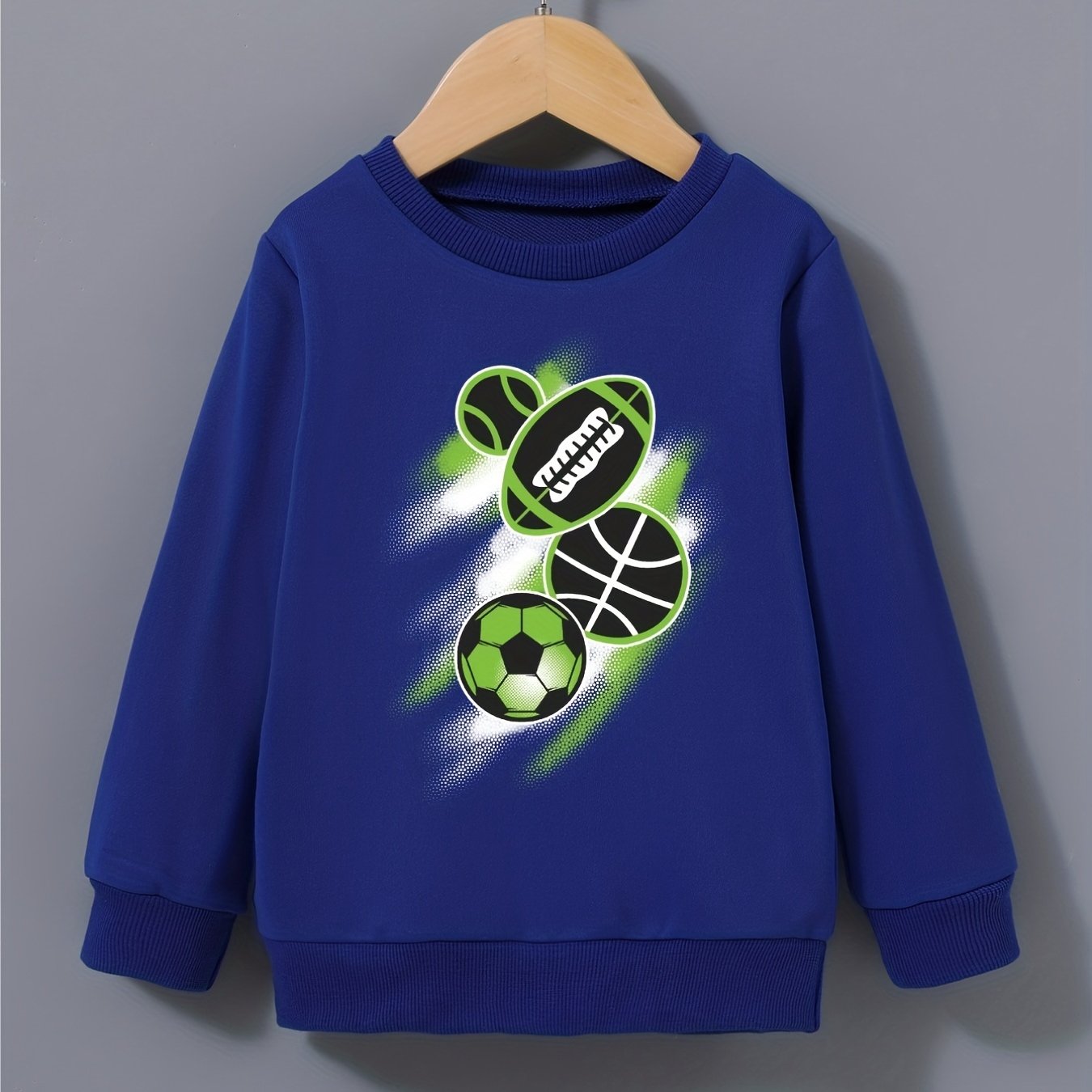 Ball Print Boys Pullover Sweatshirt Long Sleeve Crew Neck Tops Kids Clothing
