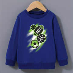 Ball Print Boys Pullover Sweatshirt Long Sleeve Crew Neck Tops Kids Clothing