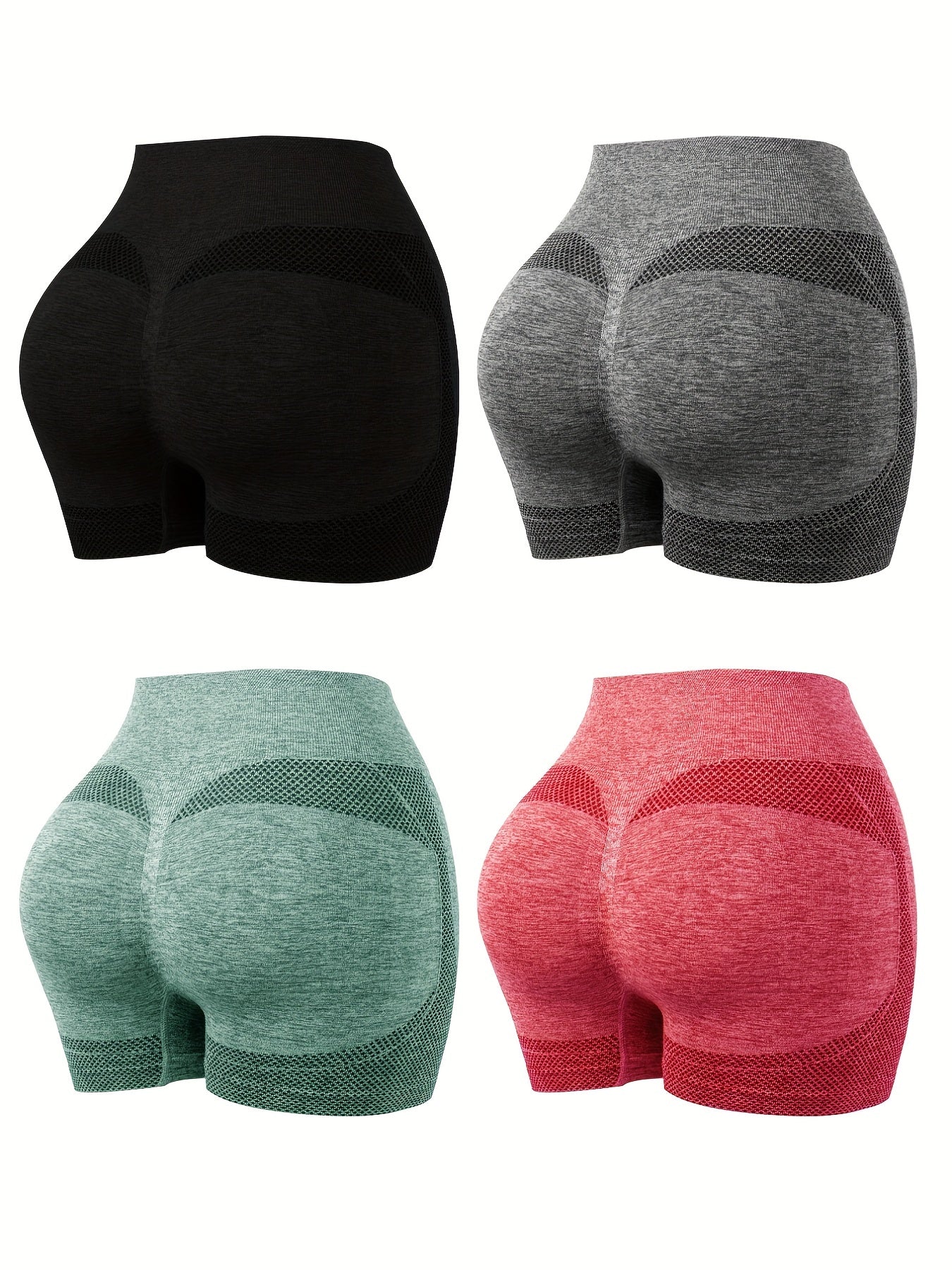 4-Pack High Waist Butt Lifting Workout Shorts for Women