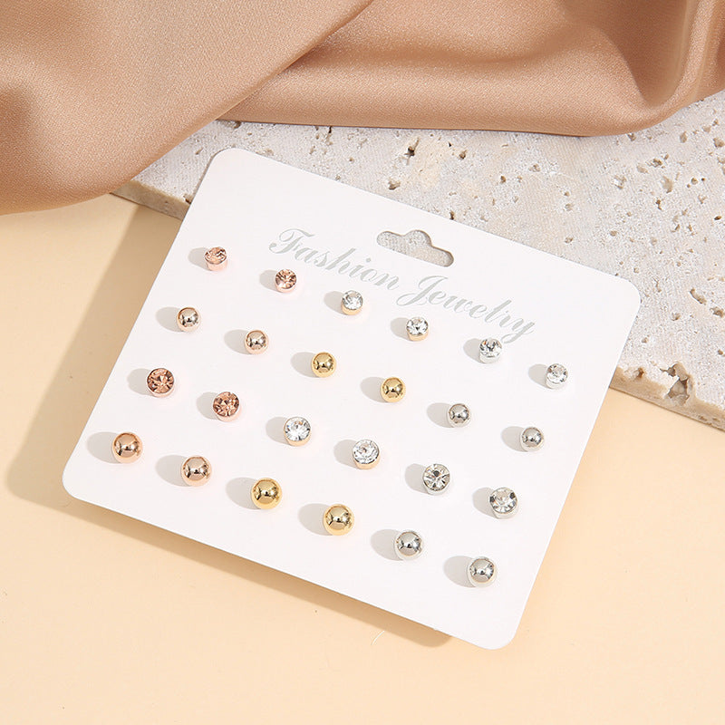 12 Pairs Sparkling Round Stud Earrings - Perfect Gift For Girls