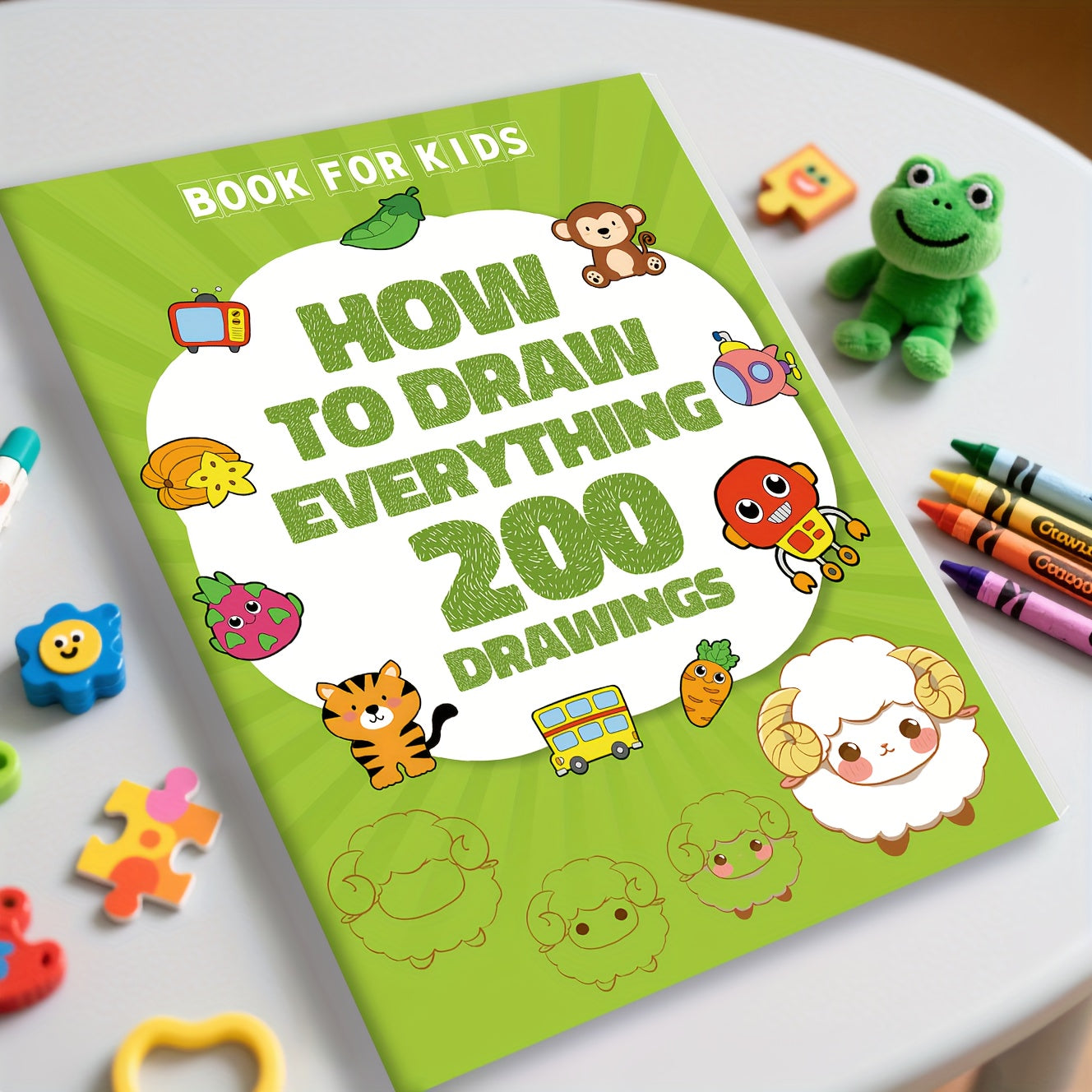 Step-by-Step Drawing Book for Kids, 200 Art Lessons with Sharks, Rabbits, Sheep
