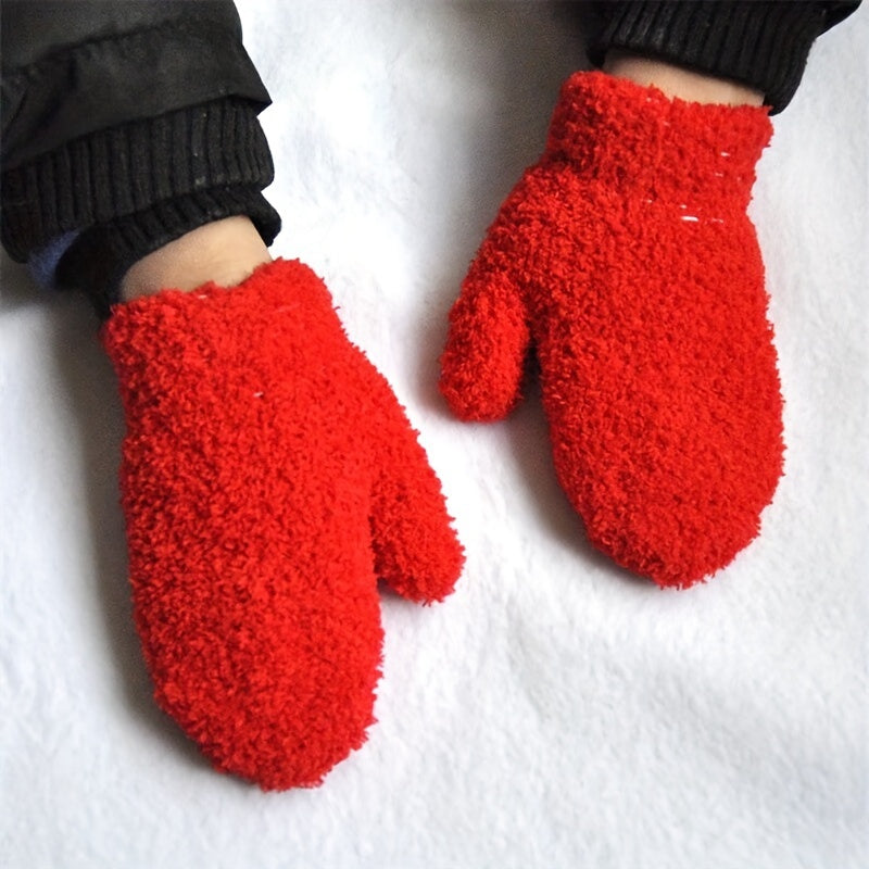 Warm Plush Baby Gloves Thick Winter Full Finger Gloves