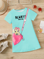 Toddler Girls Short Sleeve ALWAYS HAVE FUN Dog Graphic Dress
