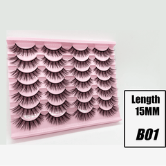 14 Pairs Fluffy False Eyelashes 15mm Long Dramatic Faux Mink Strip 3D Lashes