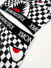 Girls Monster Graphic Plaid Activewear Set - Top & Shorts