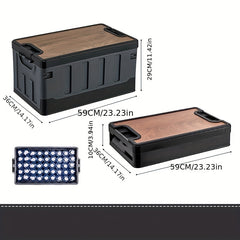 Collapsible Storage Box With Wooden Lid Large Capacity