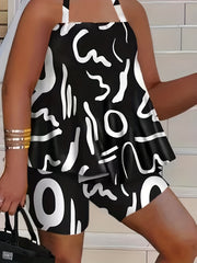 Graffiti Print Halter Neck Cami Top & Shorts Set
