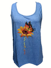 Butterfly & Floral Print Tank Top Sleeveless Summer Tank