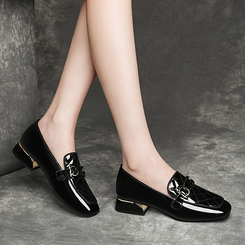 Women's Square Toe Block Heel Loafers Slip On Shoes