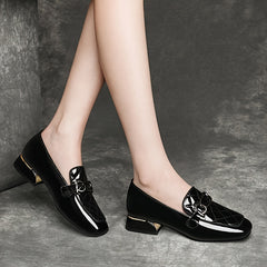 Women's Square Toe Block Heel Loafers Slip On Shoes