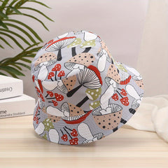 Cartoon Mushroom Print Bucket Hat Lightweight Reversible Fisherman Cap