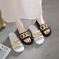 Women's Chain Decor Slide Shoes Quilted Soft Sole PVC Shoes