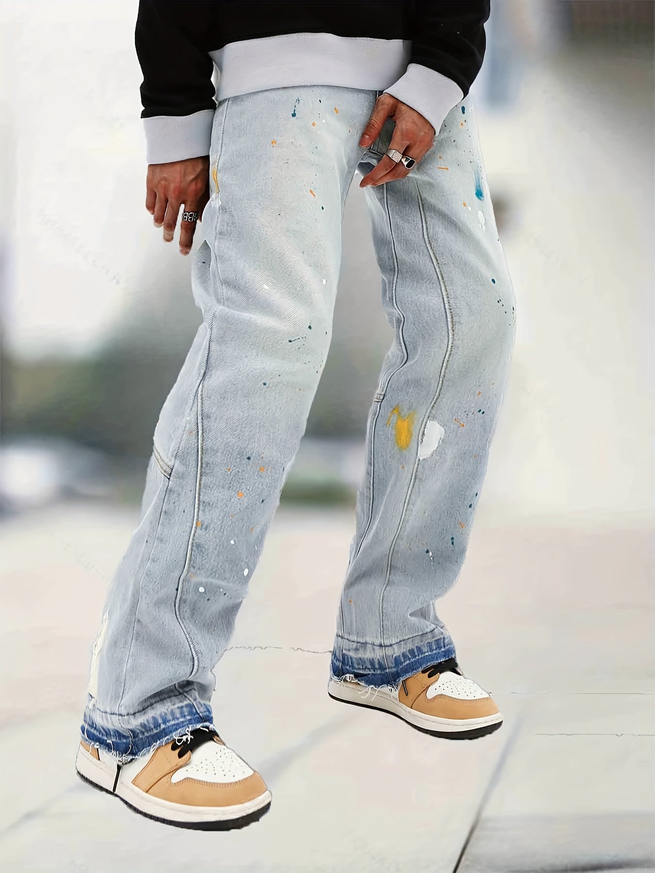 Men's Splatter Print Loose Fit Jeans