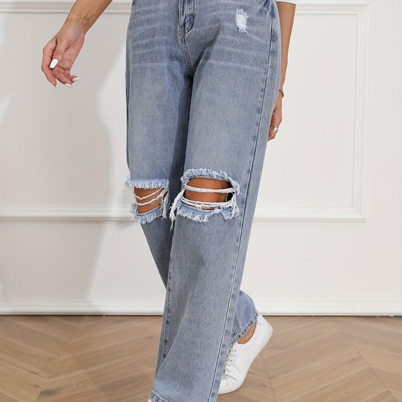 High Waist Distressed Baggy Denim Jeans