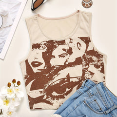 Y2K Portrait Print Sleeveless Tank Top for Summer