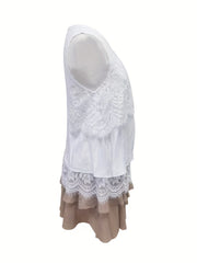 Summer Lace Top & Layered Skirt Set for Women